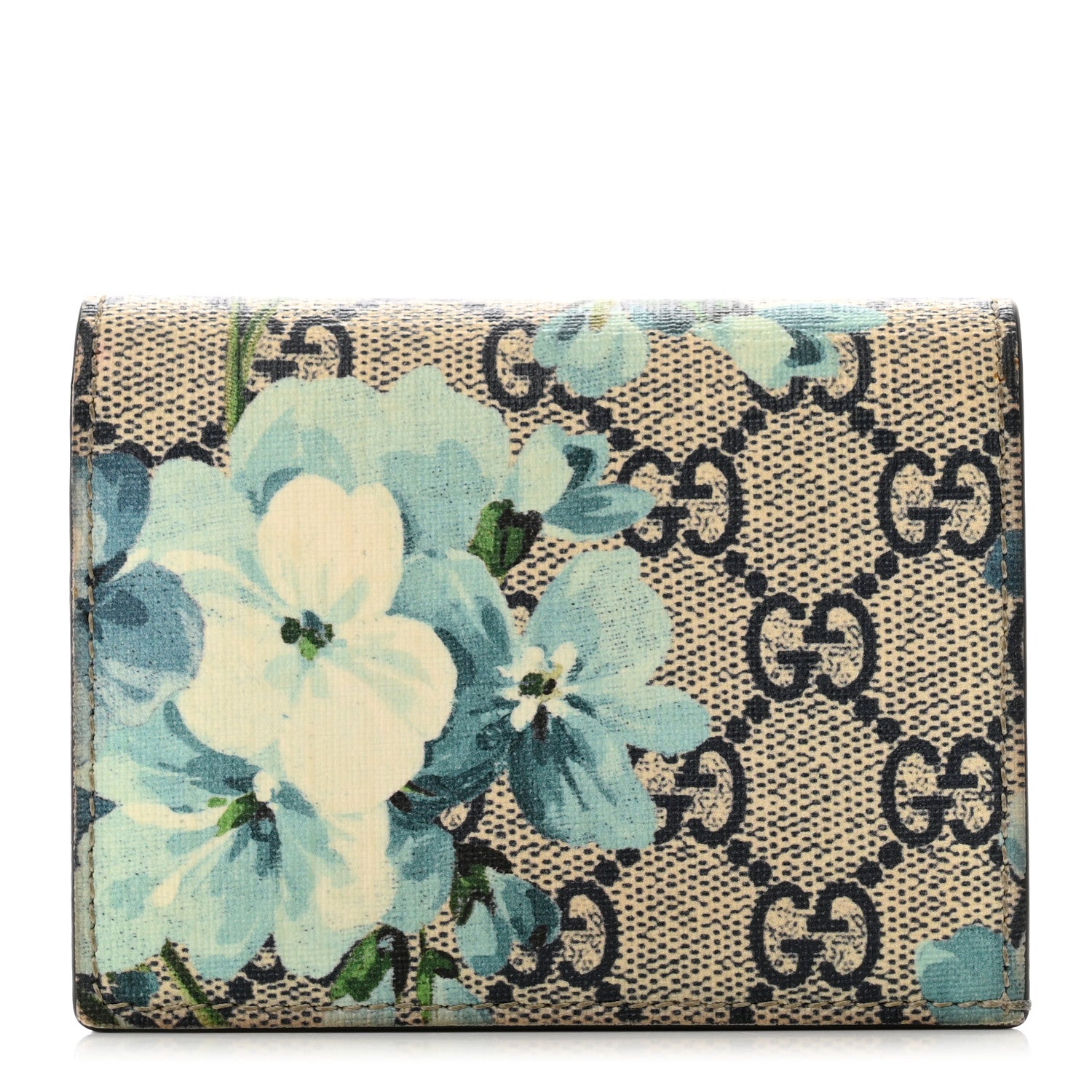 Gucci GG Supreme Monogram Blooms Card Case Beige Blue Navy Hibiscus Red 1 of 8