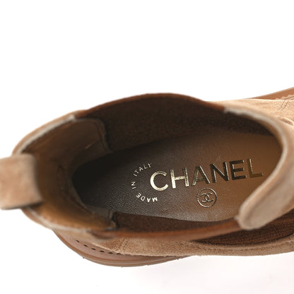 Chanel Suede Lambskin Cap Toe Ankle Boots 37.5 Light Brown 7 of 9