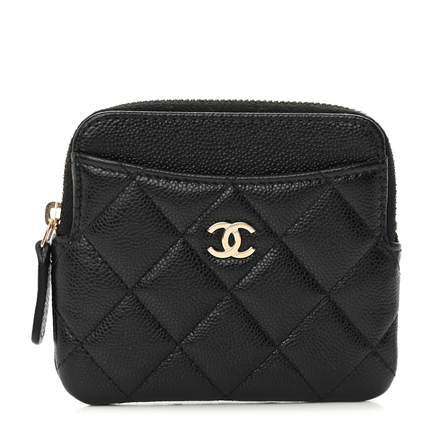 Caviar Quilted Zip Card Holder Wallet Black
