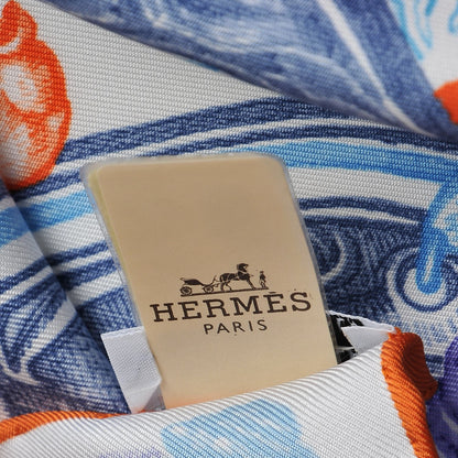 Hermes Silk Horsawards Scarf 90 Blanc Orange Bleu 11 of 11