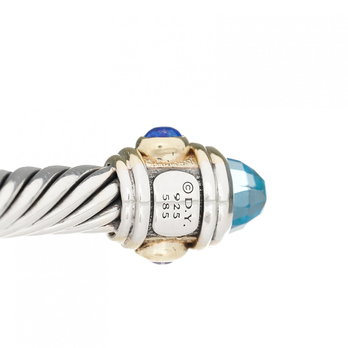 Sterling Silver 14K Yellow Gold Blue Topaz Lapis Lazuli 5mm Cable Renaissance Bracelet