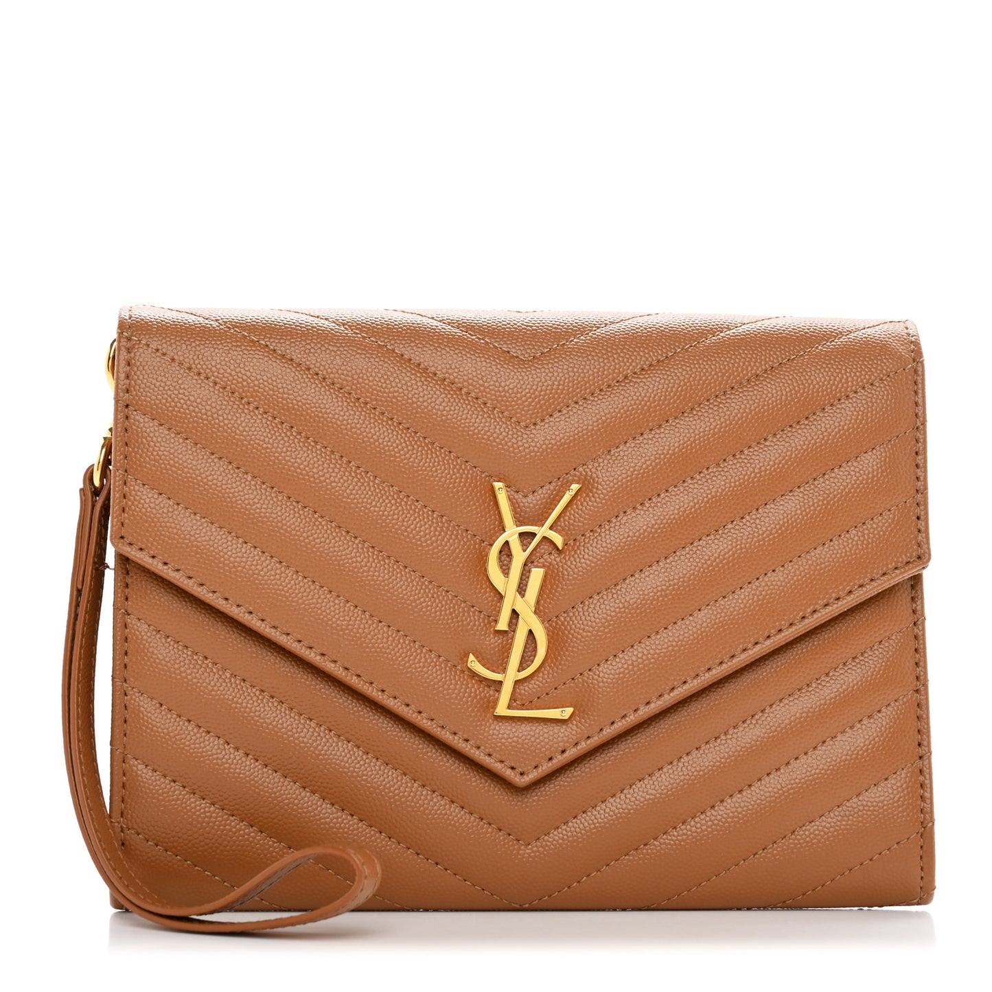 Grain De Poudre Matelasse Chevron Monogram Cassandre Flap Pouch Natural Dark