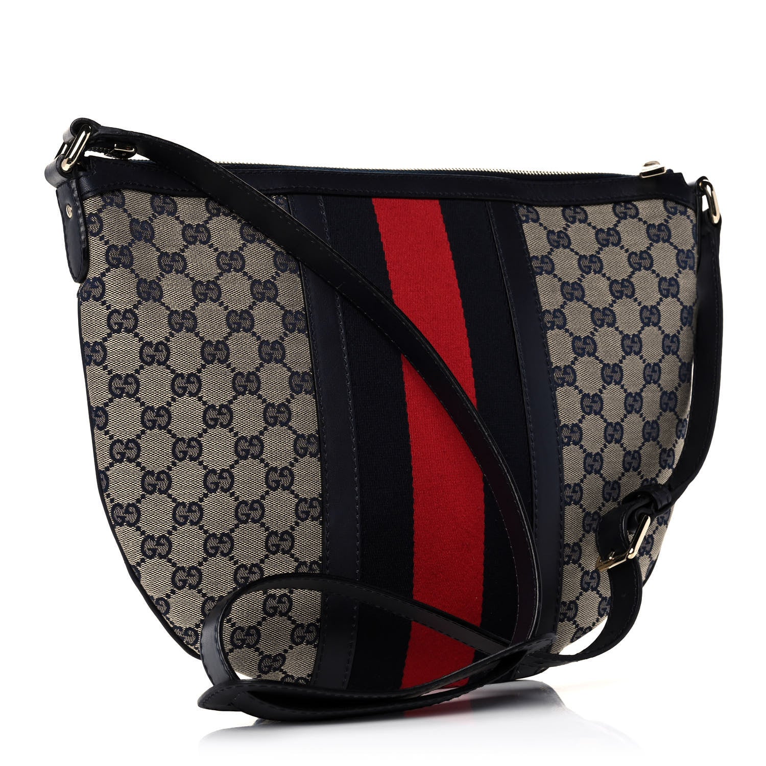 Gucci Monogram Vintage Web Medium Half Moon Hobo Navy 2 of 15