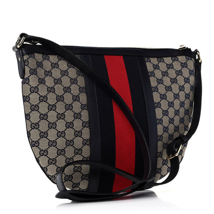 Gucci Monogram Vintage Web Medium Half Moon Hobo Navy 2 of 15