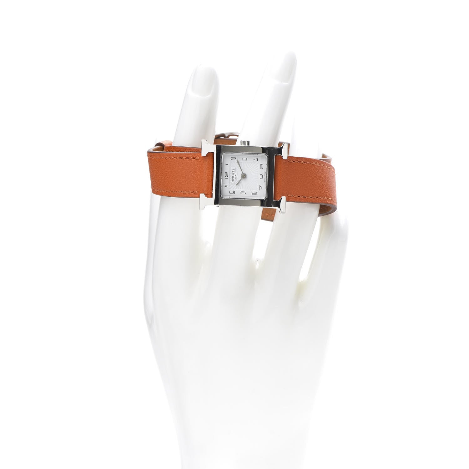 Hermes Stainless Steel Swift 21mm Heure H Hour Double Tour Quartz Watch Orange 2 of 8