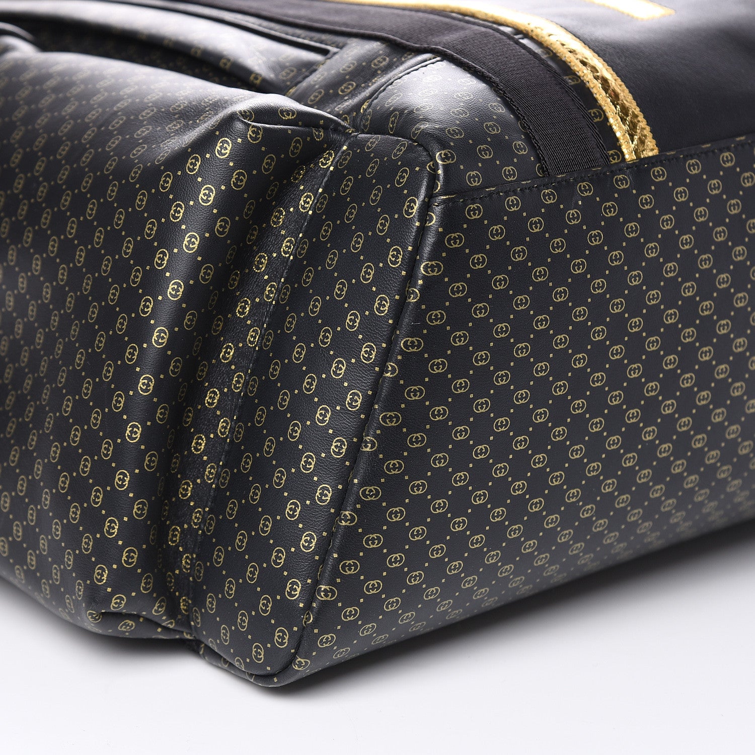 Gucci X DAPPER DAN Calfskin Laminated Ayers GG Micro Monogram Double Buckle Backpack Black Gold 8 of 9