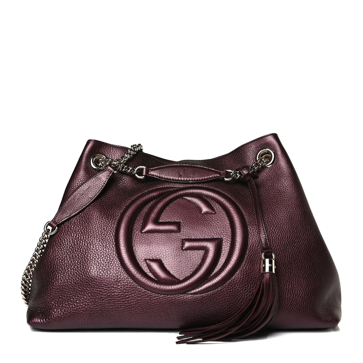 Gucci Metallic Cellarius Calfskin Medium Soho Chain Shoulder Bag Classic Burgundy 1 of 16