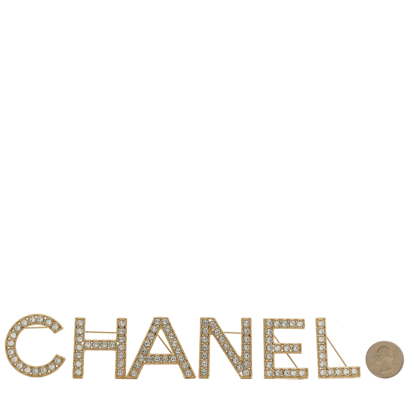 Crystal Cha-Nel Logo Brooch Set Gold