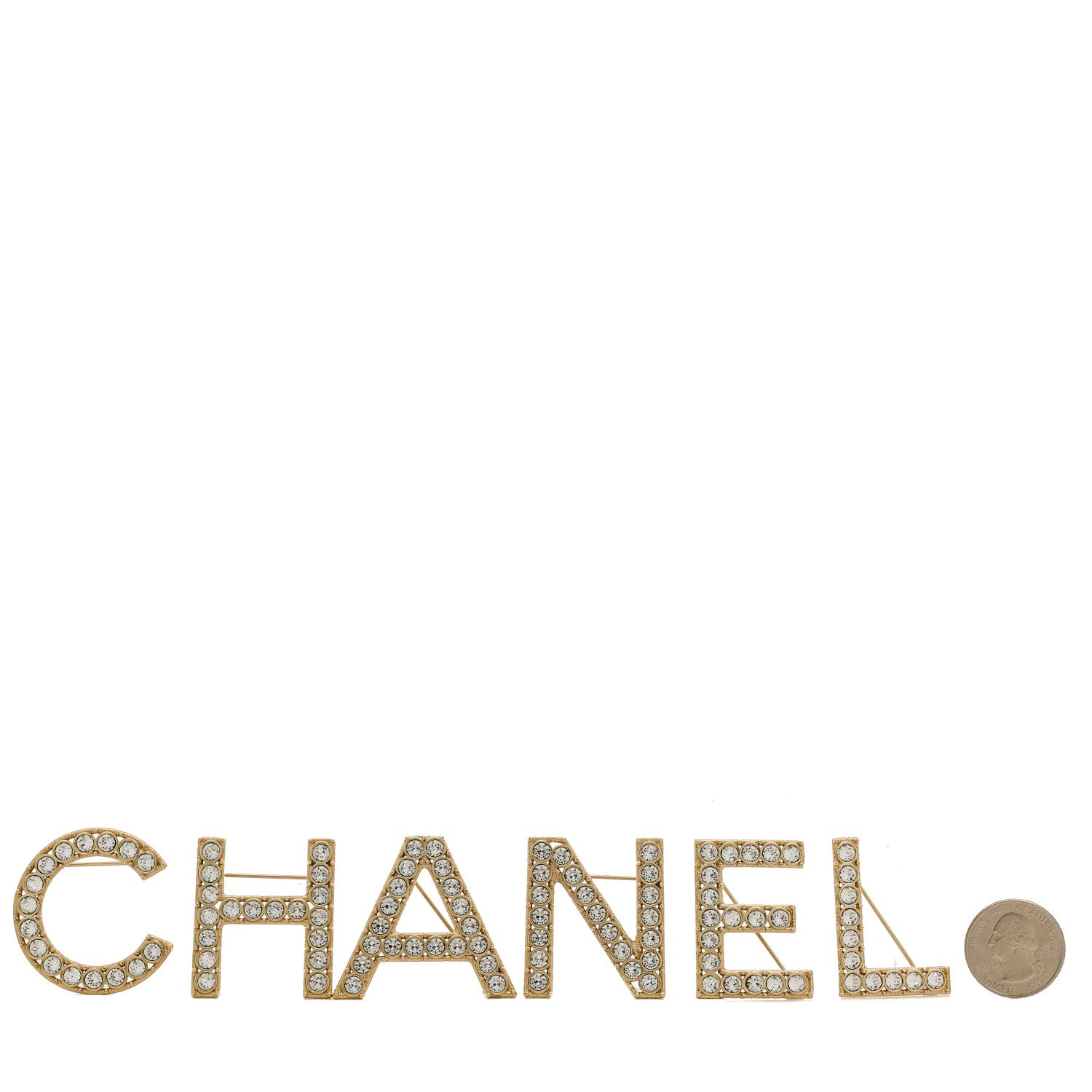 Chanel Crystal Cha-Nel Logo Brooch Set Gold 2 of 4