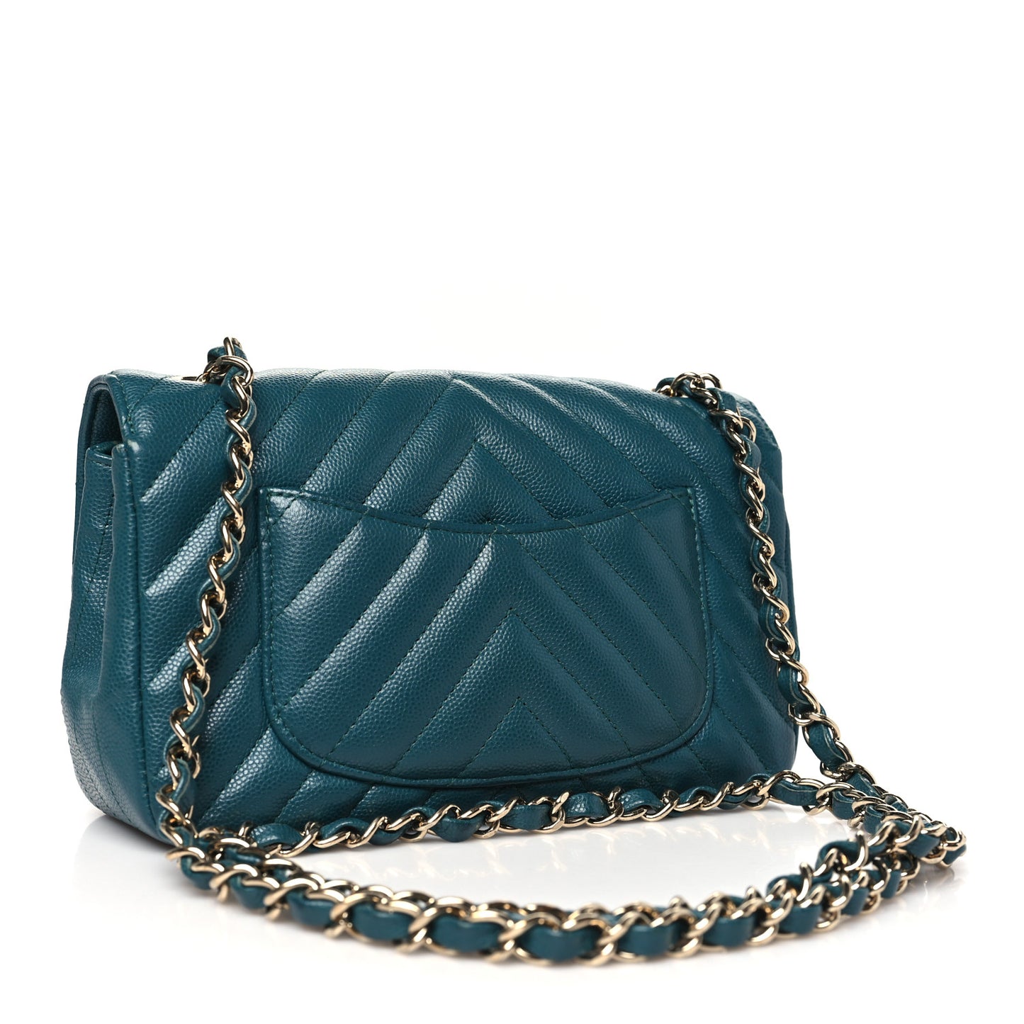 Caviar Chevron Quilted Mini Rectangular Flap Green