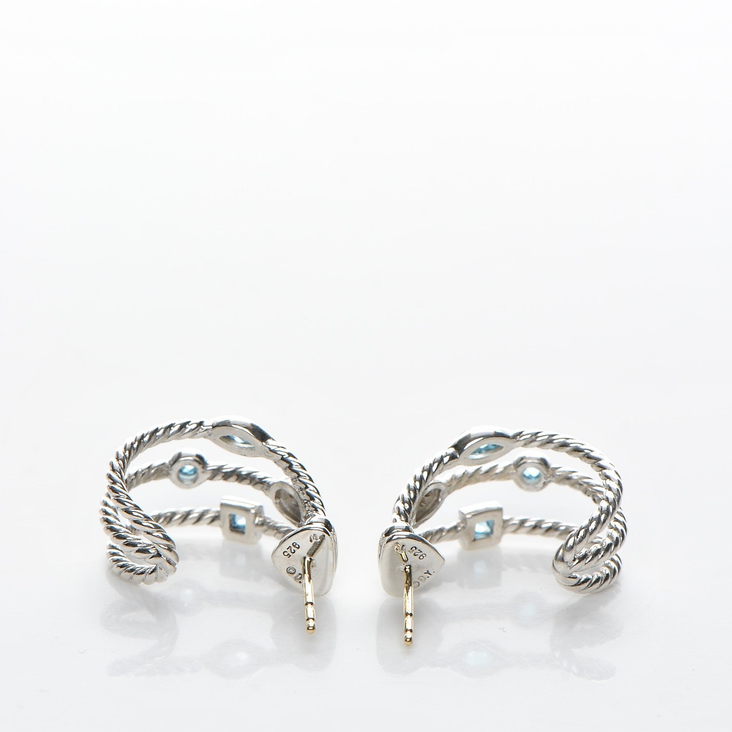 David Yurman Sterling Silver Diamond Blue Topaz Confetti 3 Row Earrings 4 of 4