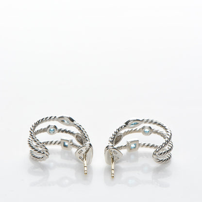 David Yurman Sterling Silver Diamond Blue Topaz Confetti 3 Row Earrings 4 of 4