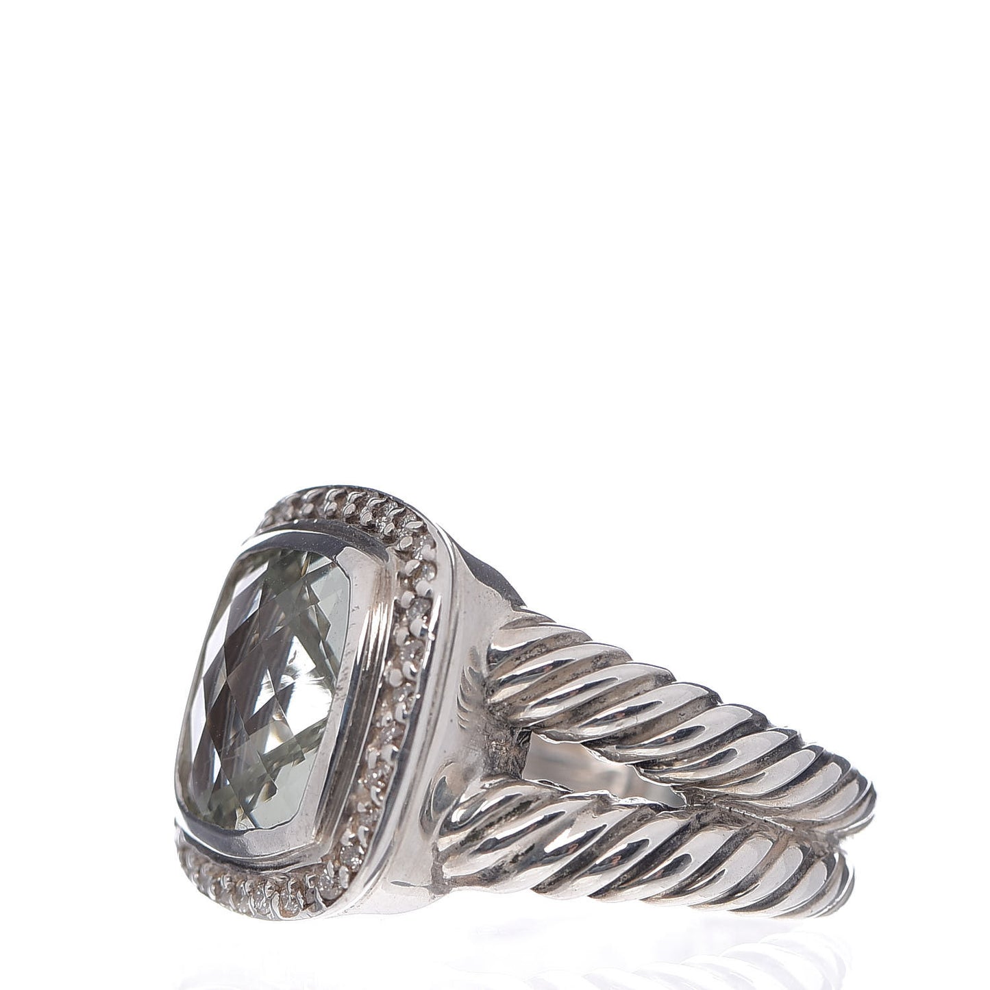 Sterling Silver Diamond Prasiolite 11mm Albion Ring 54 7