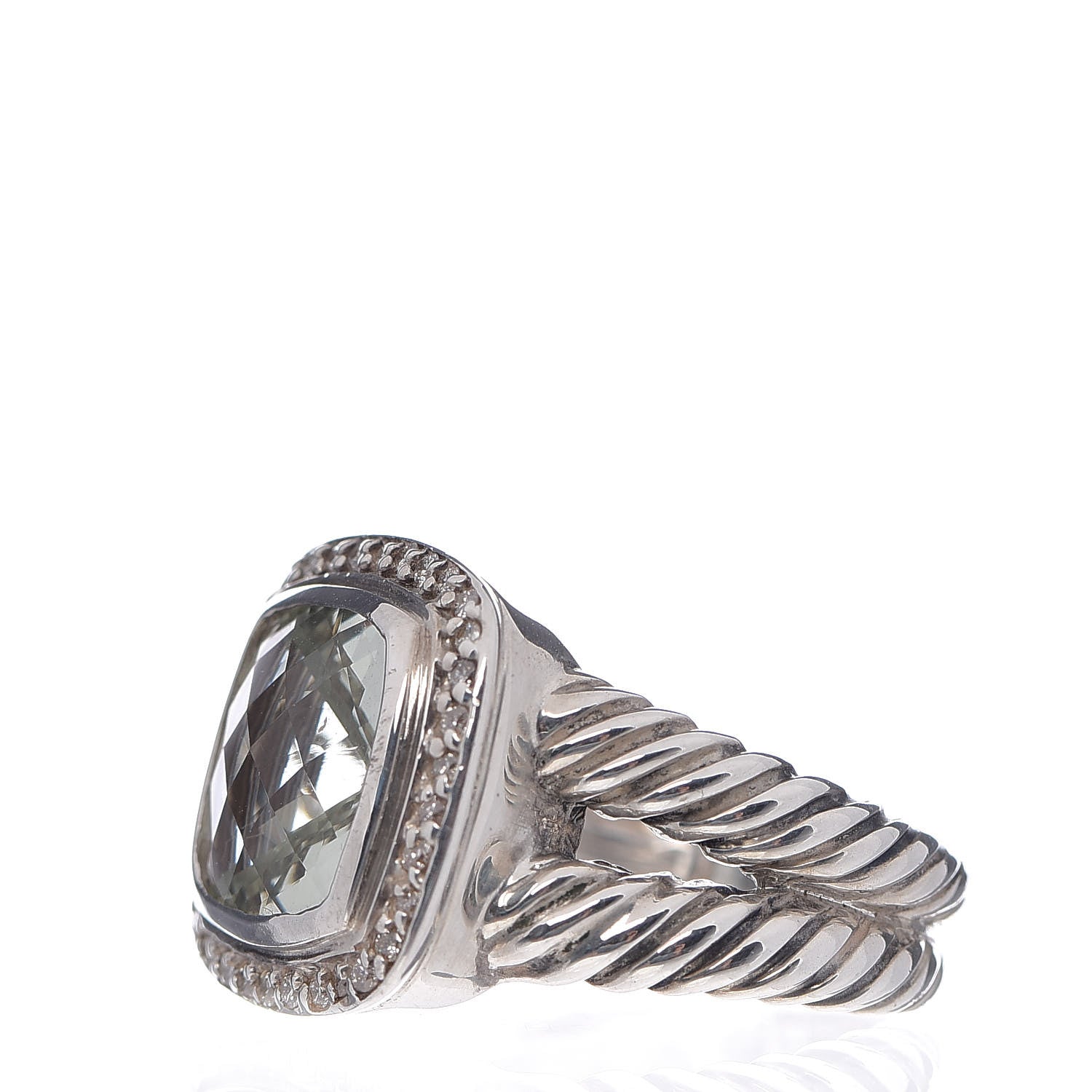 David Yurman Sterling Silver Diamond Prasiolite 11mm Albion Ring 54 7 3 of 6