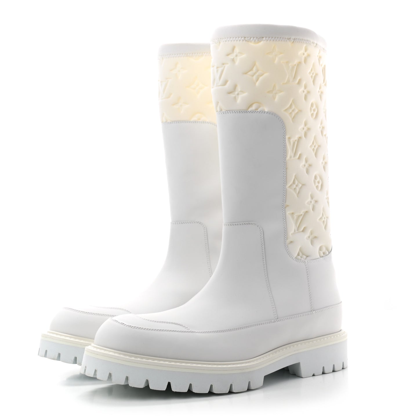 Calfskin Monogram Embossed Neoprene Mens Landscape Ankle Boots 8.5 White