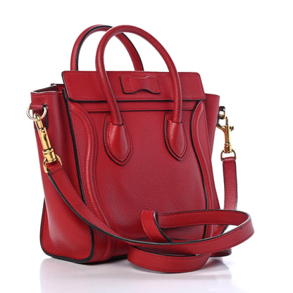 Celine Drummed Calfskin Nano Luggage Red 2 of 5