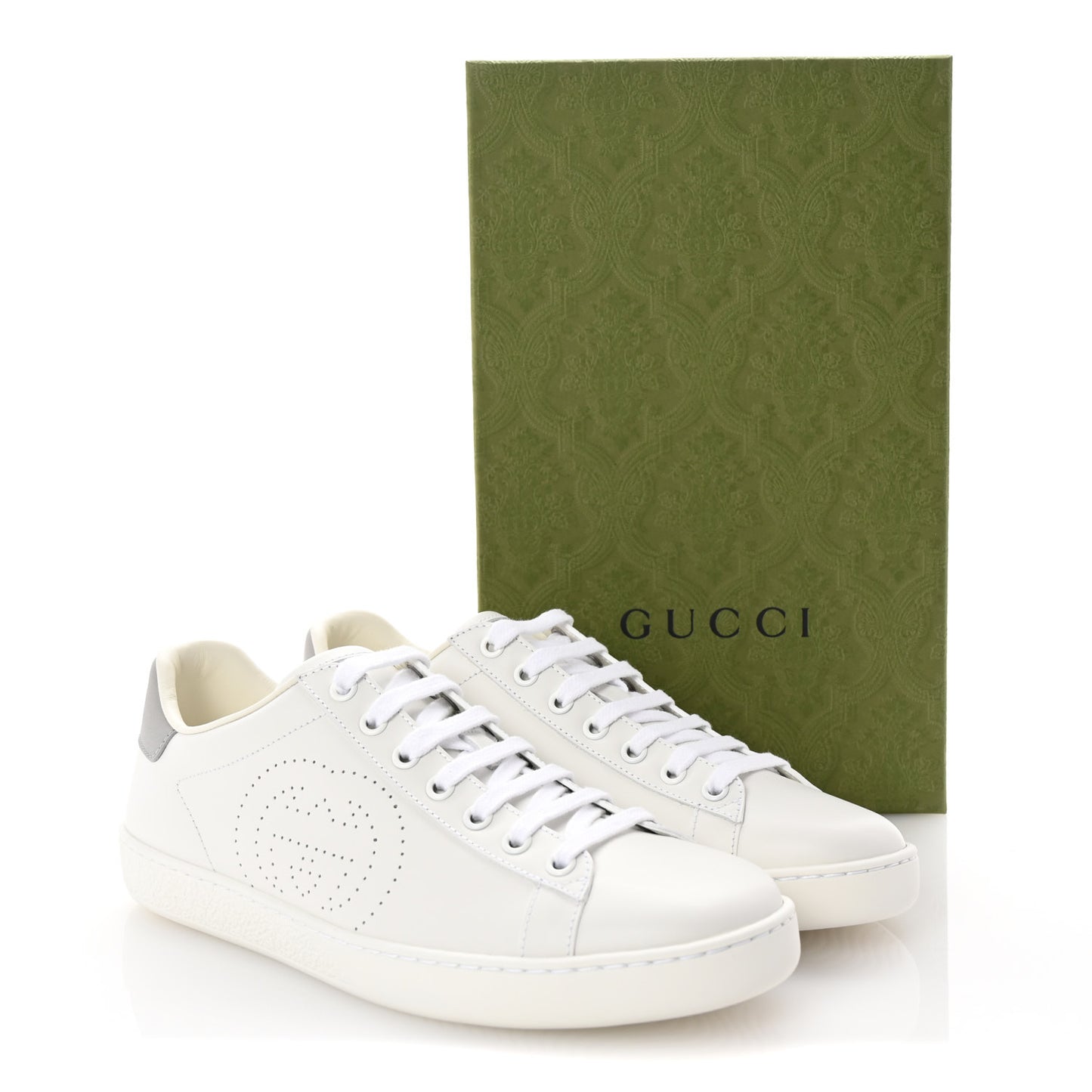 Calfskin Interlocking G Perforated Womens Ace Sneakers 39 White Grey Sky