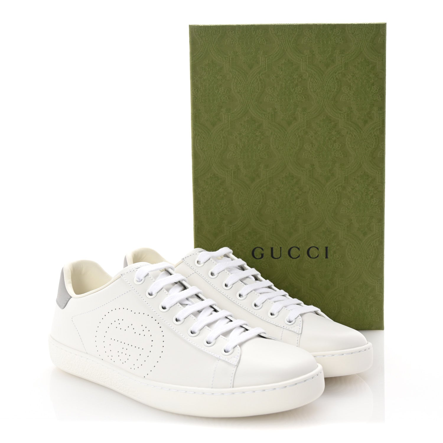 Gucci Calfskin Interlocking G Perforated Womens Ace Sneakers 39 White Grey Sky 11 of 11