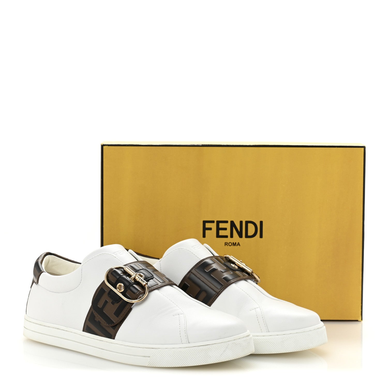Fendi Vitello FF Embossed Womens Slip On Sneakers  39.5 White Maya Black 10 of 10