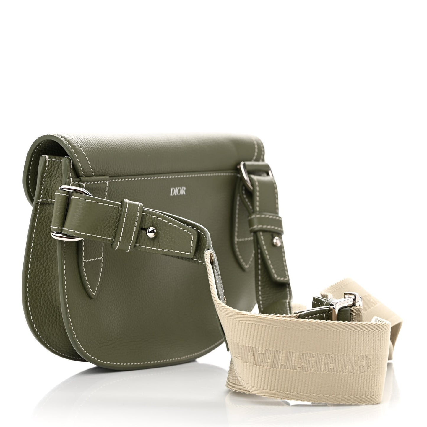 X KAWS Grained Calfskin Saddle Pouch Olive