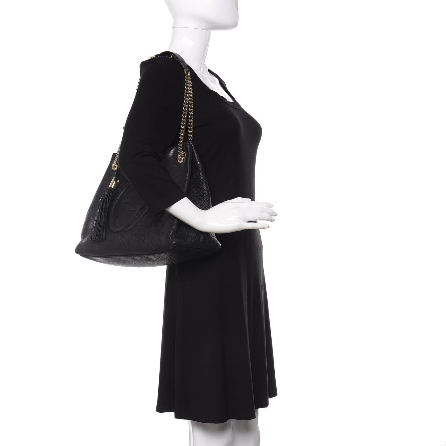 Pebbled Calfskin Medium Soho Chain Shoulder Bag Black