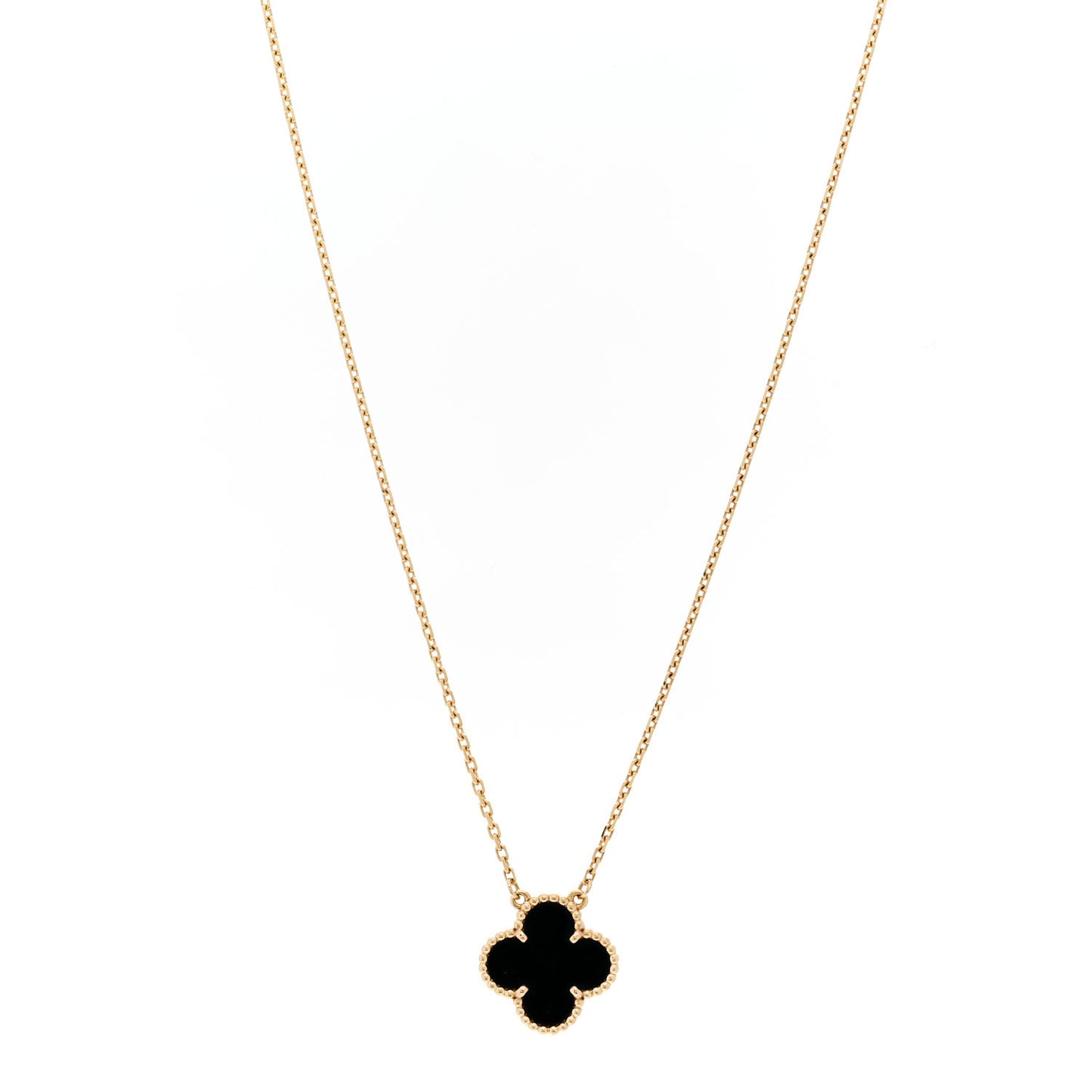 18K Yellow Gold Black Onyx Vintage Alhambra Pendant Necklace