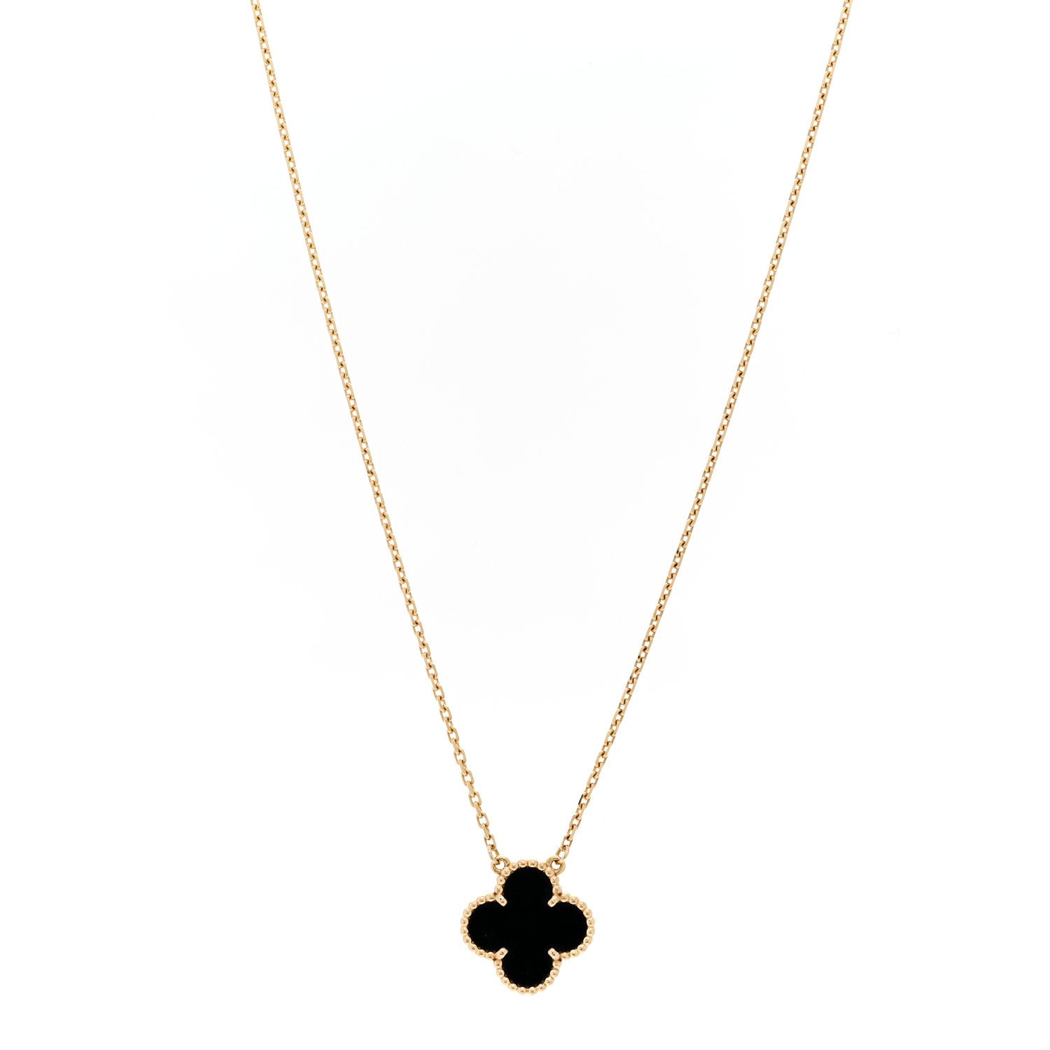 Van Cleef & Arpels 18K Yellow Gold Black Onyx Vintage Alhambra Pendant Necklace 1 of 6