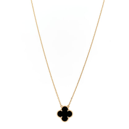 Van Cleef & Arpels 18K Yellow Gold Black Onyx Vintage Alhambra Pendant Necklace 1 of 6