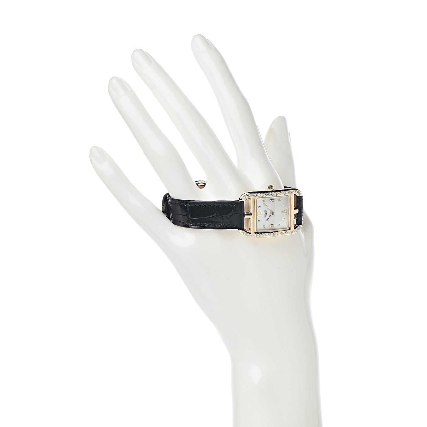 18K Yellow Gold Alligator Diamond Bezel Mother of Pearl 23mm Cape Cod Quartz Watch Noir
