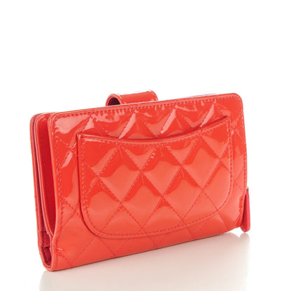 Chanel Patent Quilted Zip Pocket Wallet Coral 3 of 8