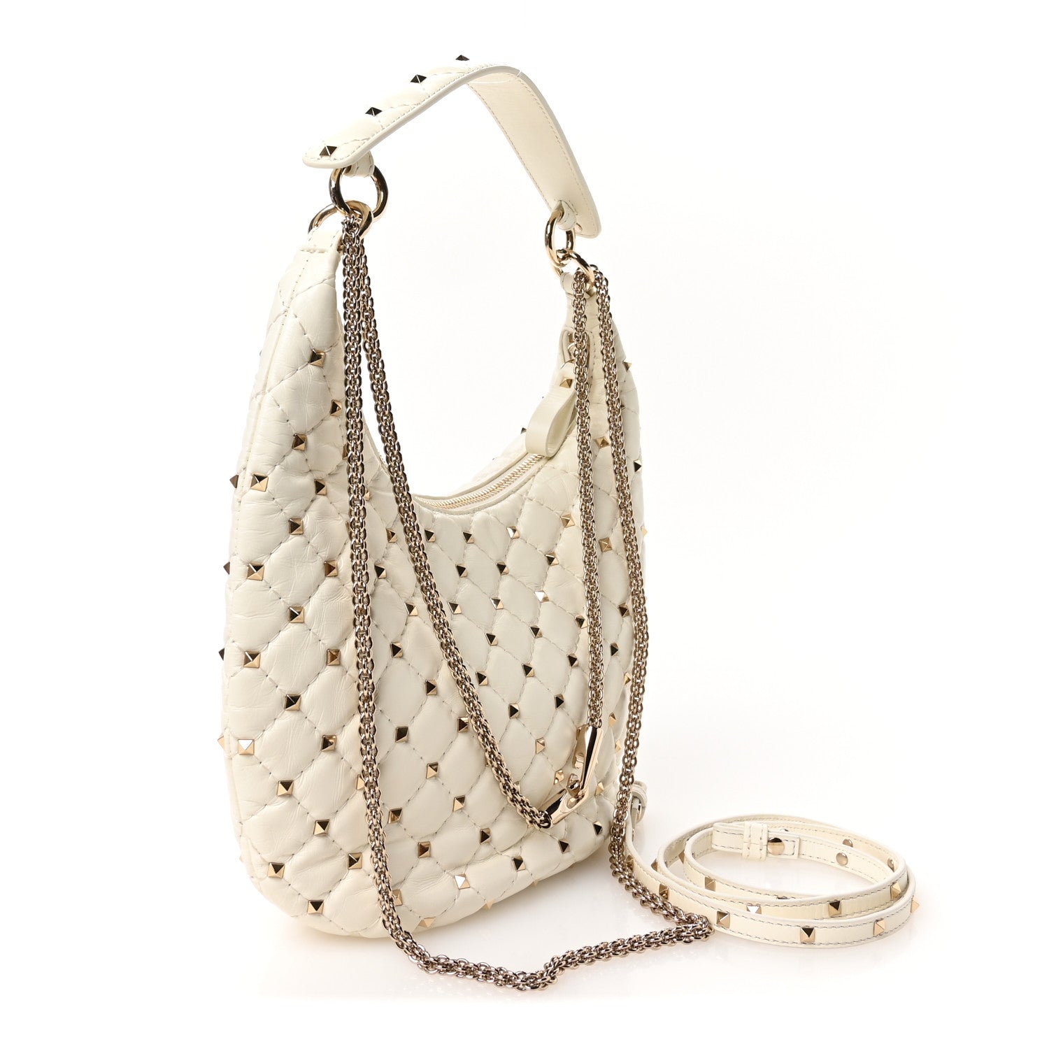 Valentino Garavani Nappa Small Rockstud Spike Hobo Ivory 3 of 9