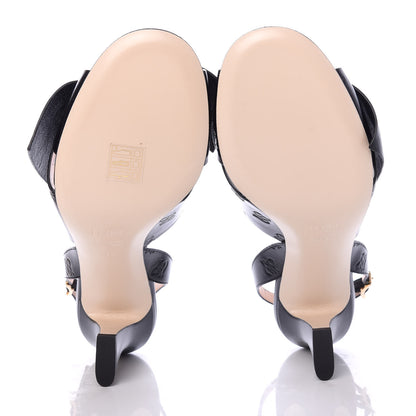 Fendi Calfskin Karligraphy Embossed Ffreedom Slingback Sandals 39 Black 5 of 8