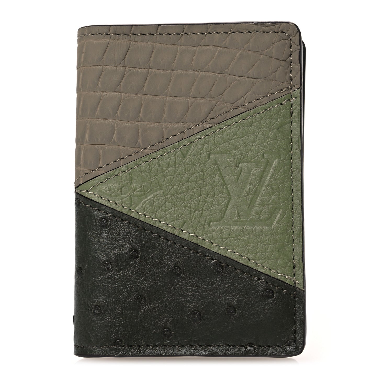 Ostrich Crocodile Pocket Organizer Green Beige