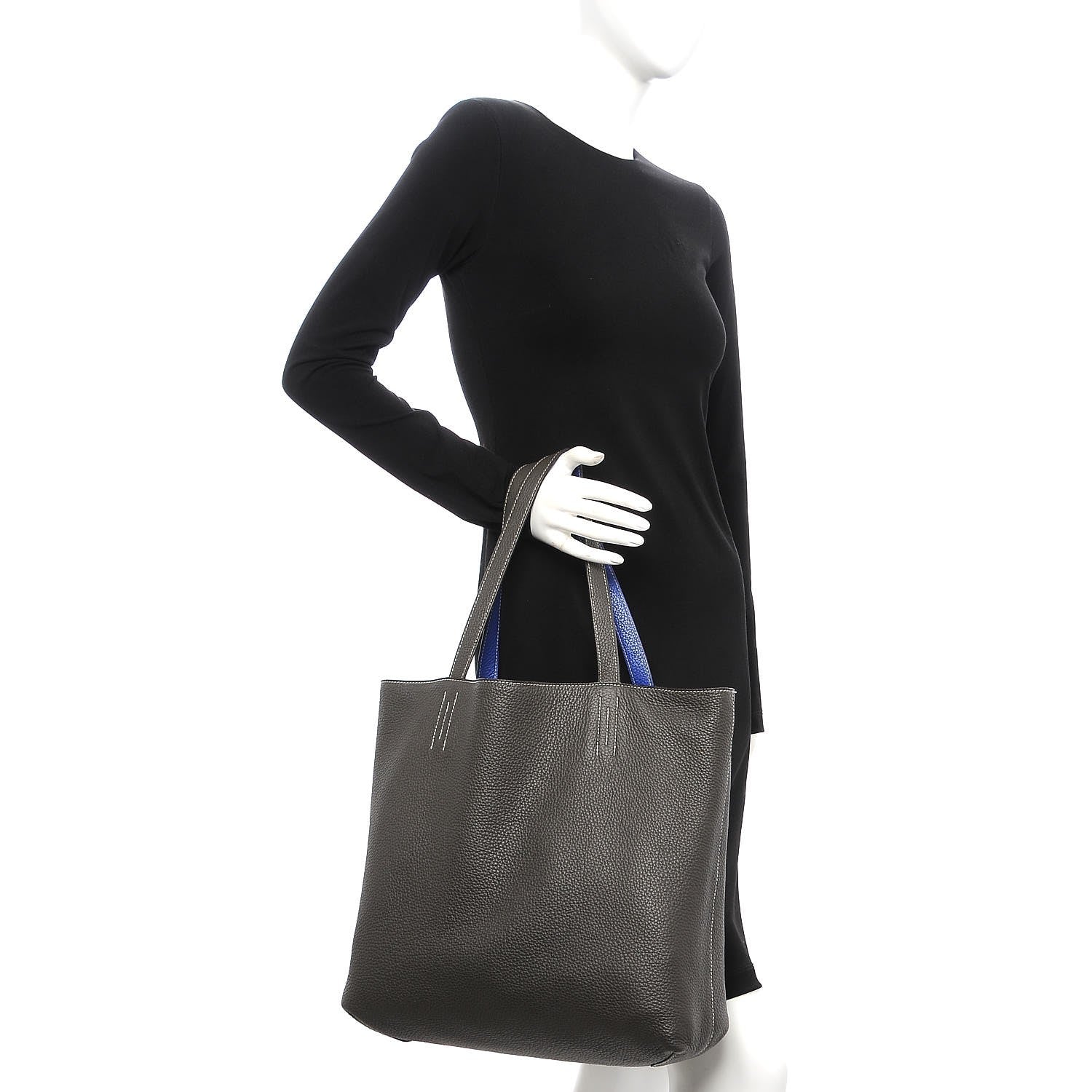 Hermes Taurillon Clemence Double Sens 45 Reversible Tote Graphite Bleu Electrique 2 of 11