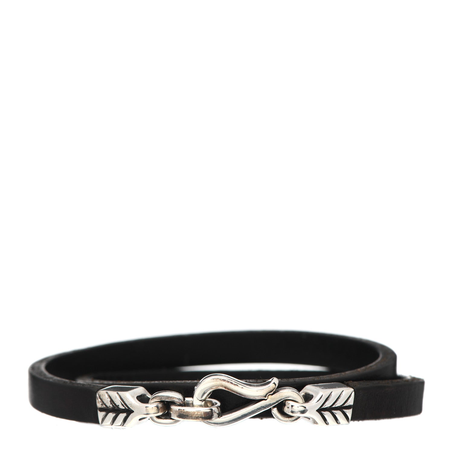 David Yurman Sterling Silver Leather Chevron Double Wrap Bracelet Black 1 of 4