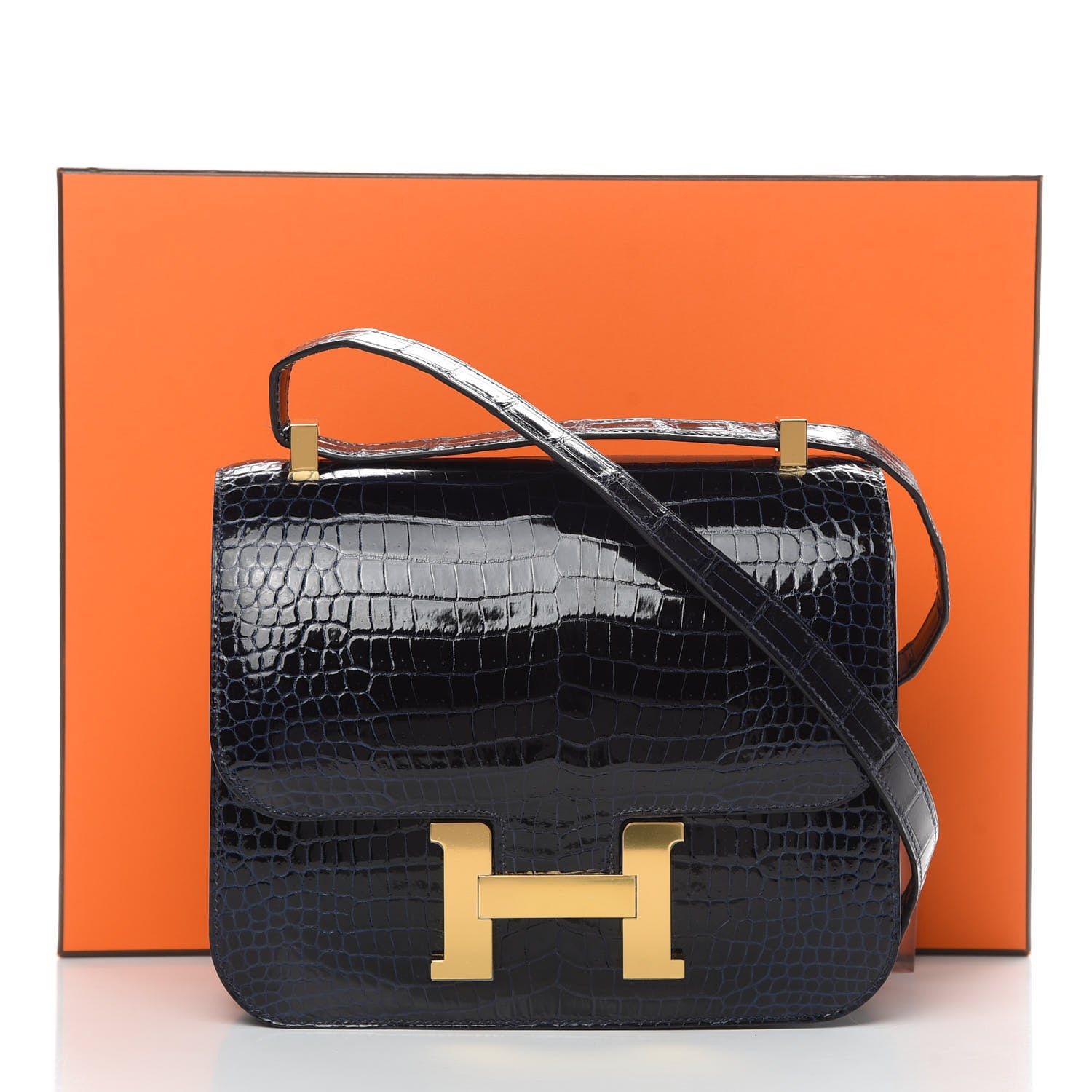 Hermes Shiny Porosus Crocodile Constance 24 Bleu Marine 11 of 11