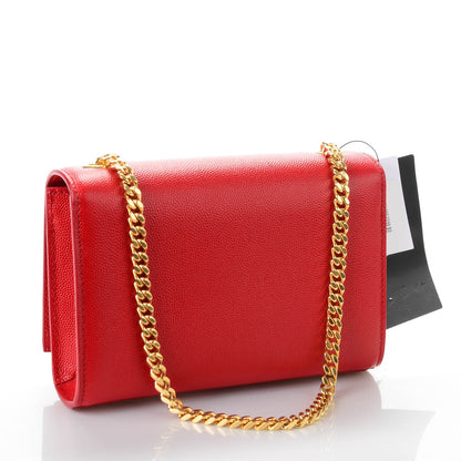Saint Laurent Grain De Poudre Small Classic Monogram Satchel Vermillion 3 of 7