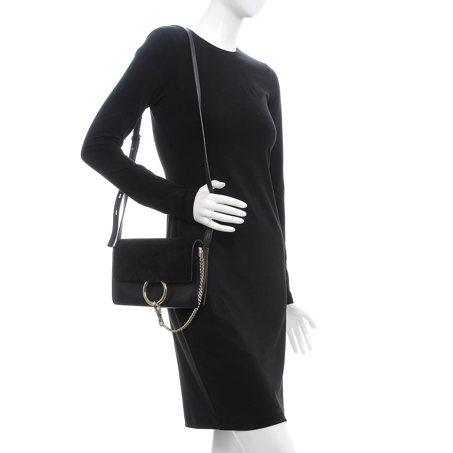 Suede Calfskin Small Faye Shoulder Bag Black