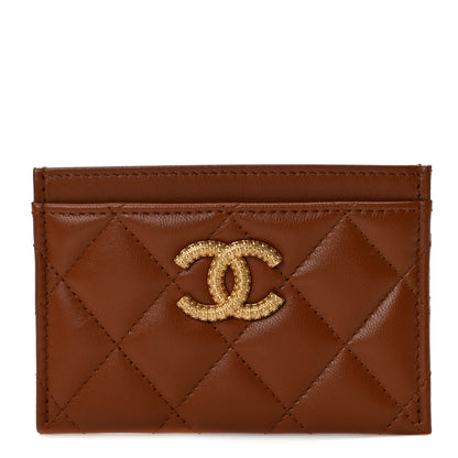 Chanel Lambskin Quilted Studded CC Card Holder Camel 1 of 8
