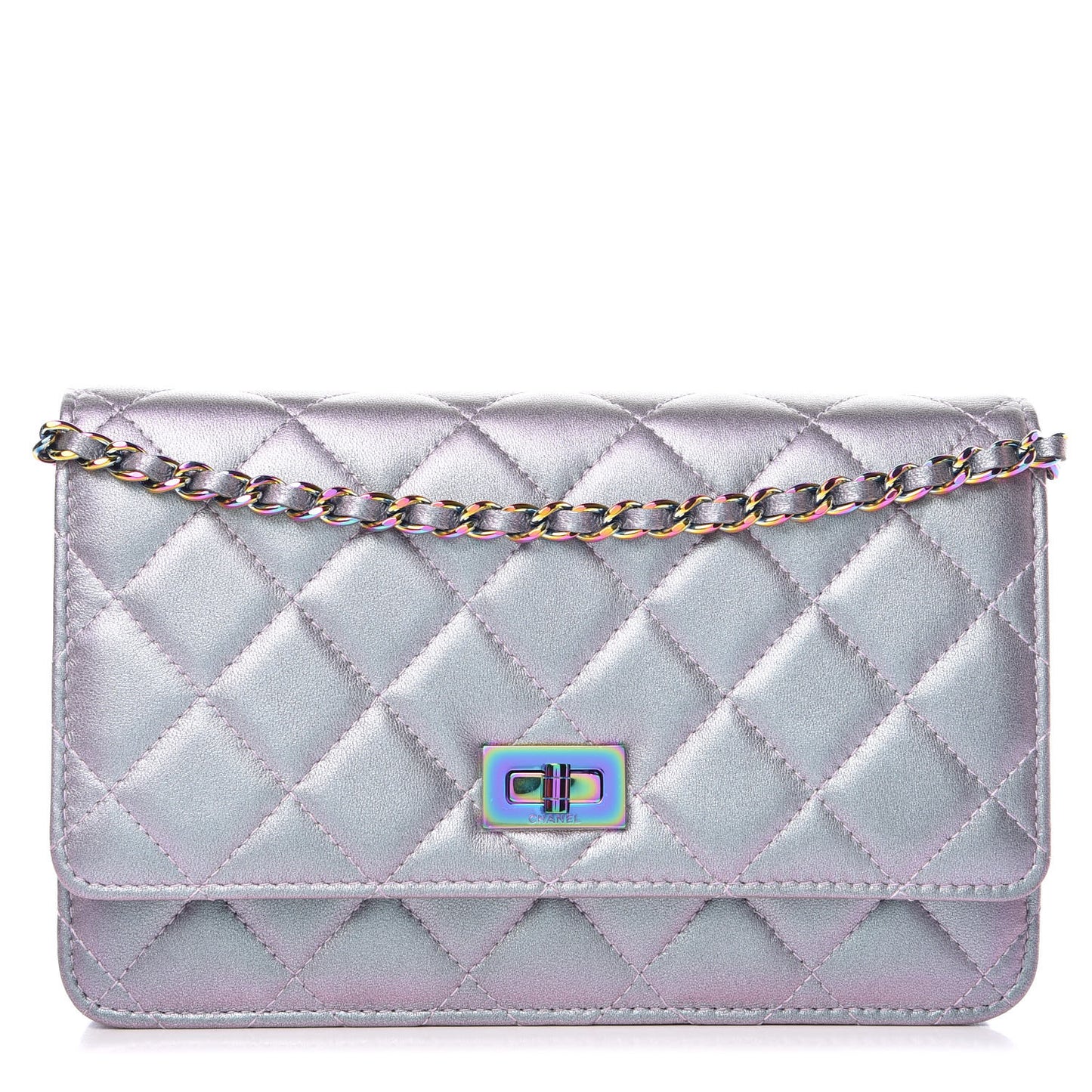 Iridescent Lambskin Quilted Reissue Wallet On Chain WOC Light Purple