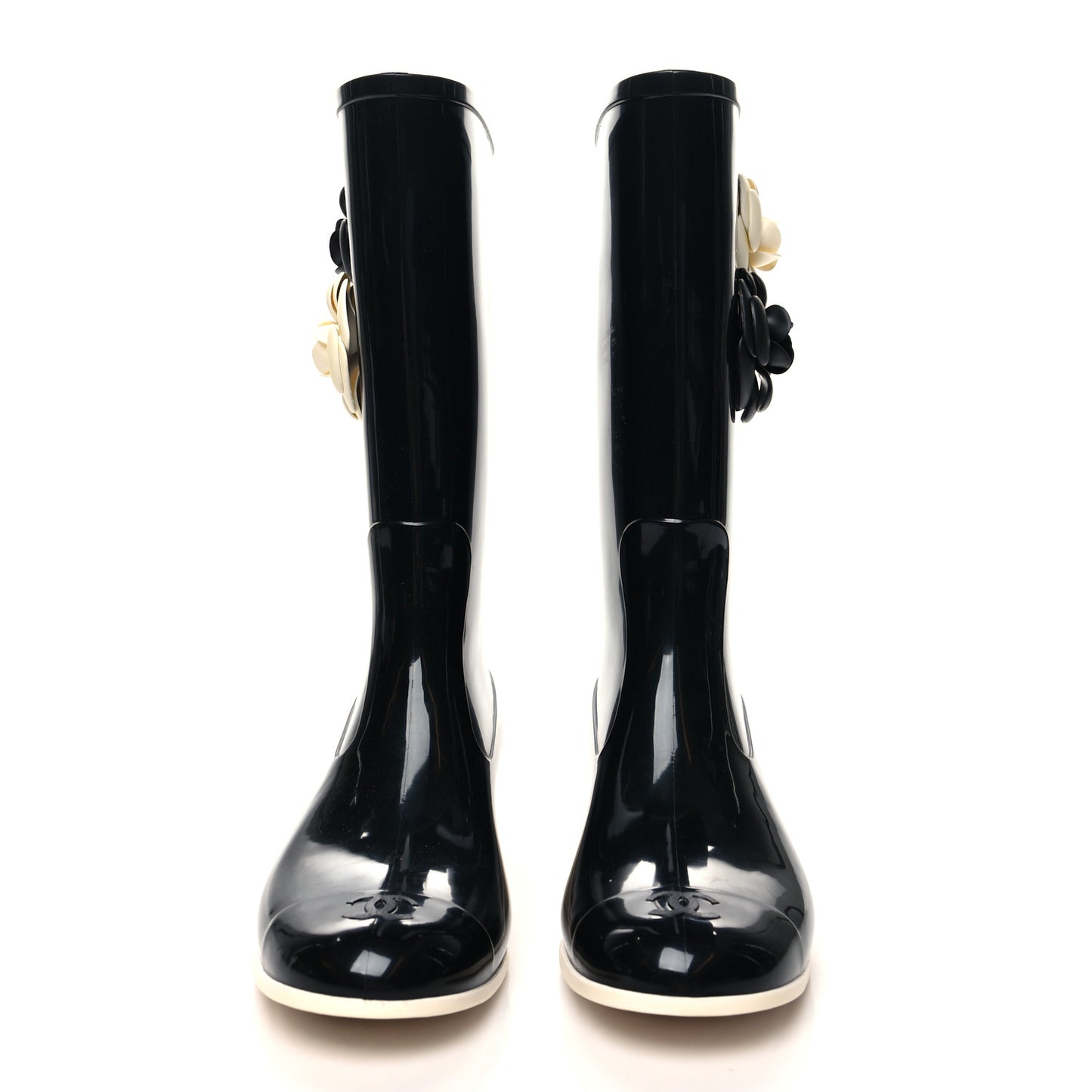 Rubber Camellia Rain Boots 38 Black