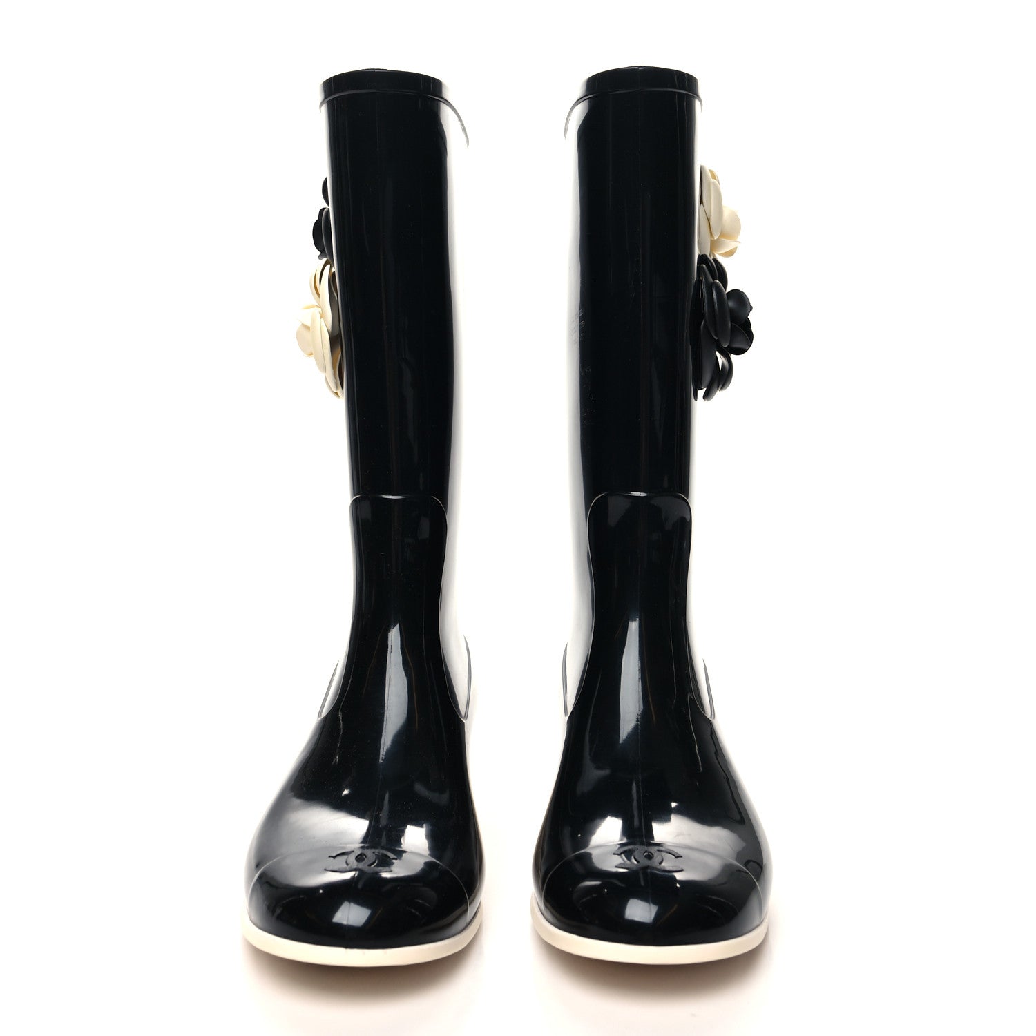 Chanel Rubber Camellia Rain Boots 38 Black 2 of 7