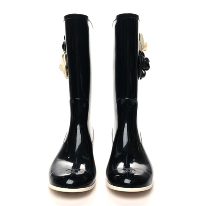 Chanel Rubber Camellia Rain Boots 38 Black 2 of 7