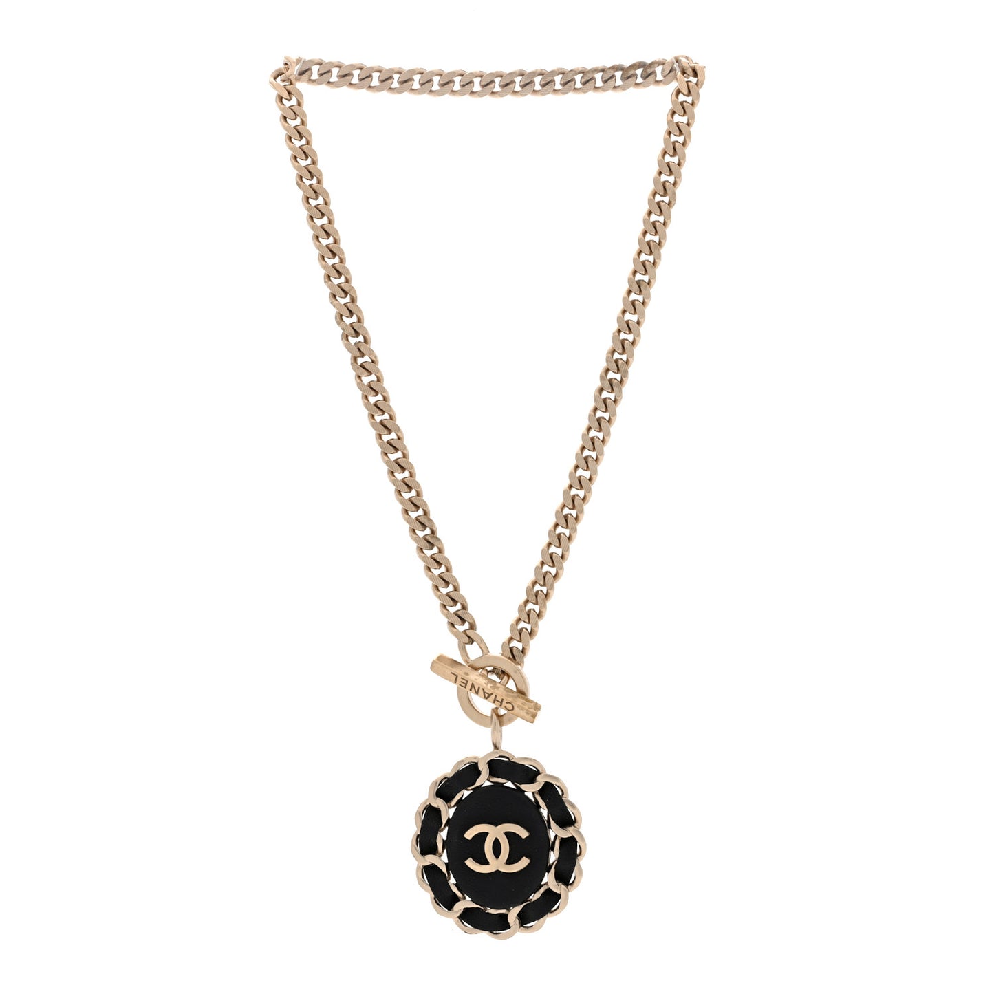 Lambskin CC Medallion Chain Necklace Golden Black