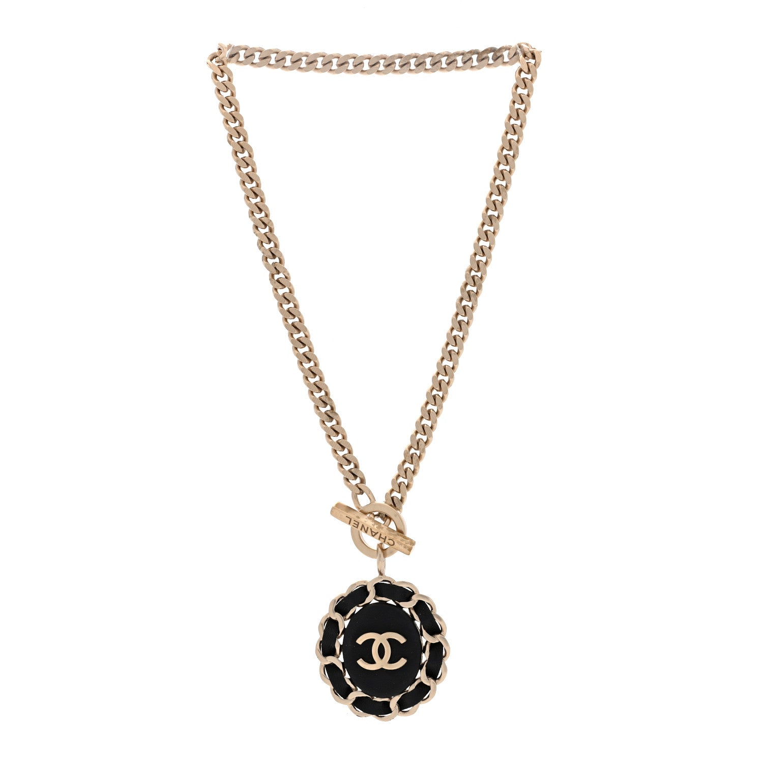 Chanel Lambskin CC Medallion Chain Necklace Golden Black 3 of 6