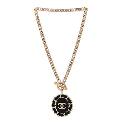 Chanel Lambskin CC Medallion Chain Necklace Golden Black 3 of 6