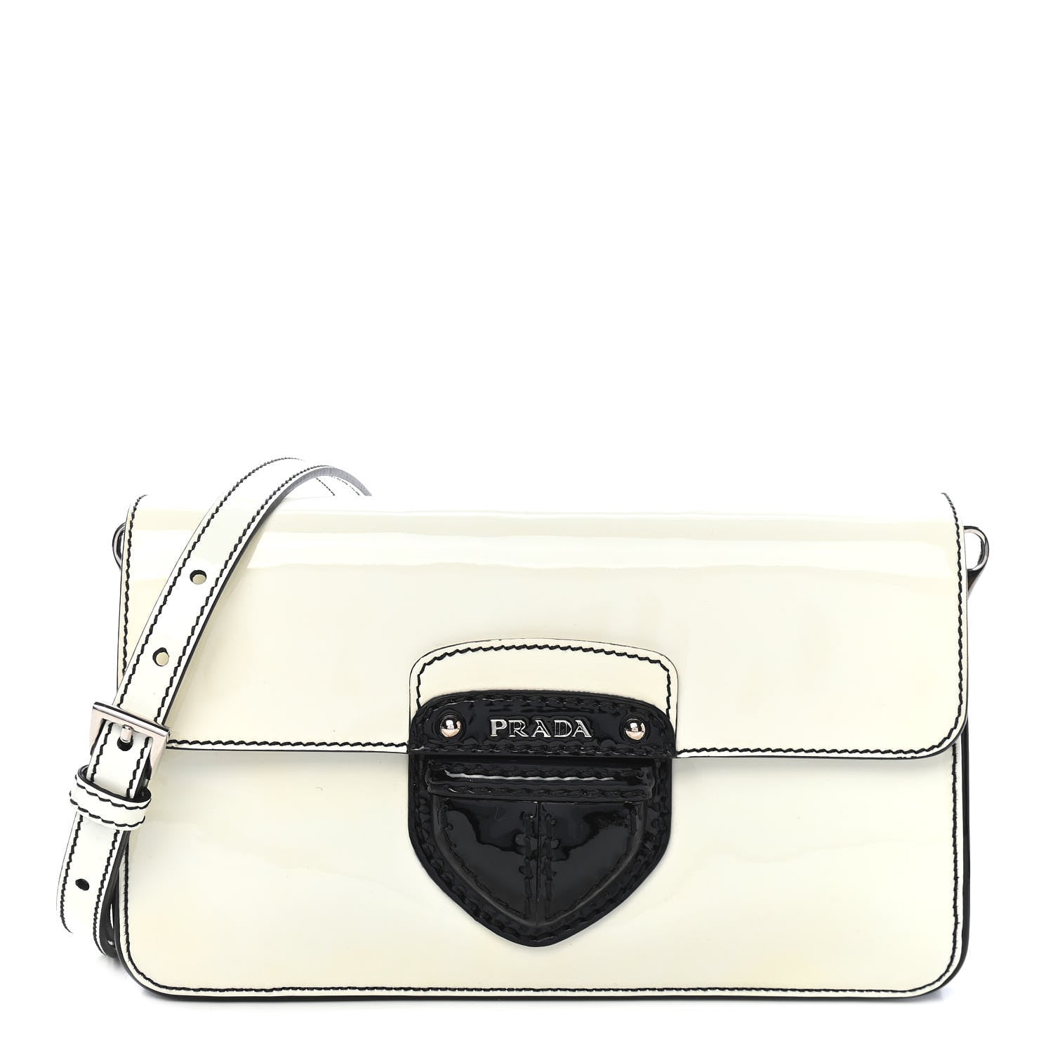 Prada Vernice Crossbody Bag White Black 1 of 10
