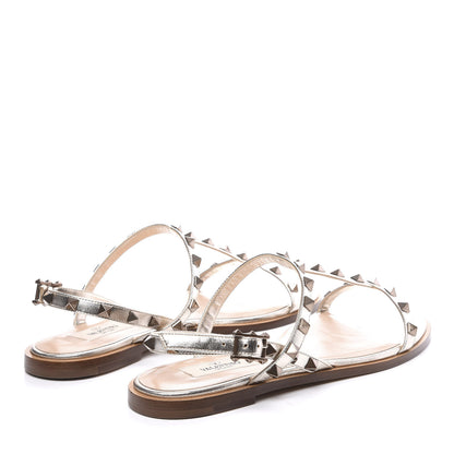 Valentino Garavani Metallic Nappa Rockstud T-Strap Slingback Flat Sandals 39.5 Skin 4 of 10