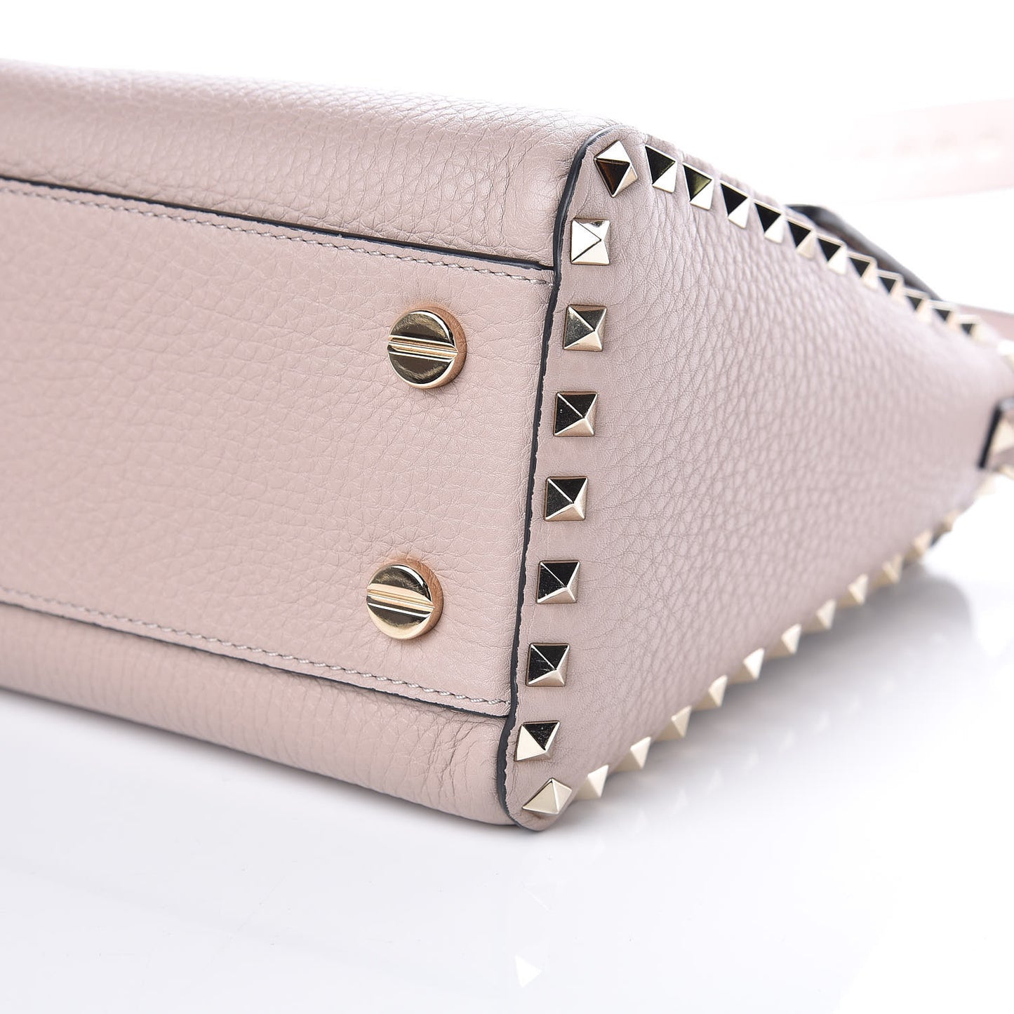 Pebbled Calfskin Rockstud Top Handle Shoulder Bag Poudre