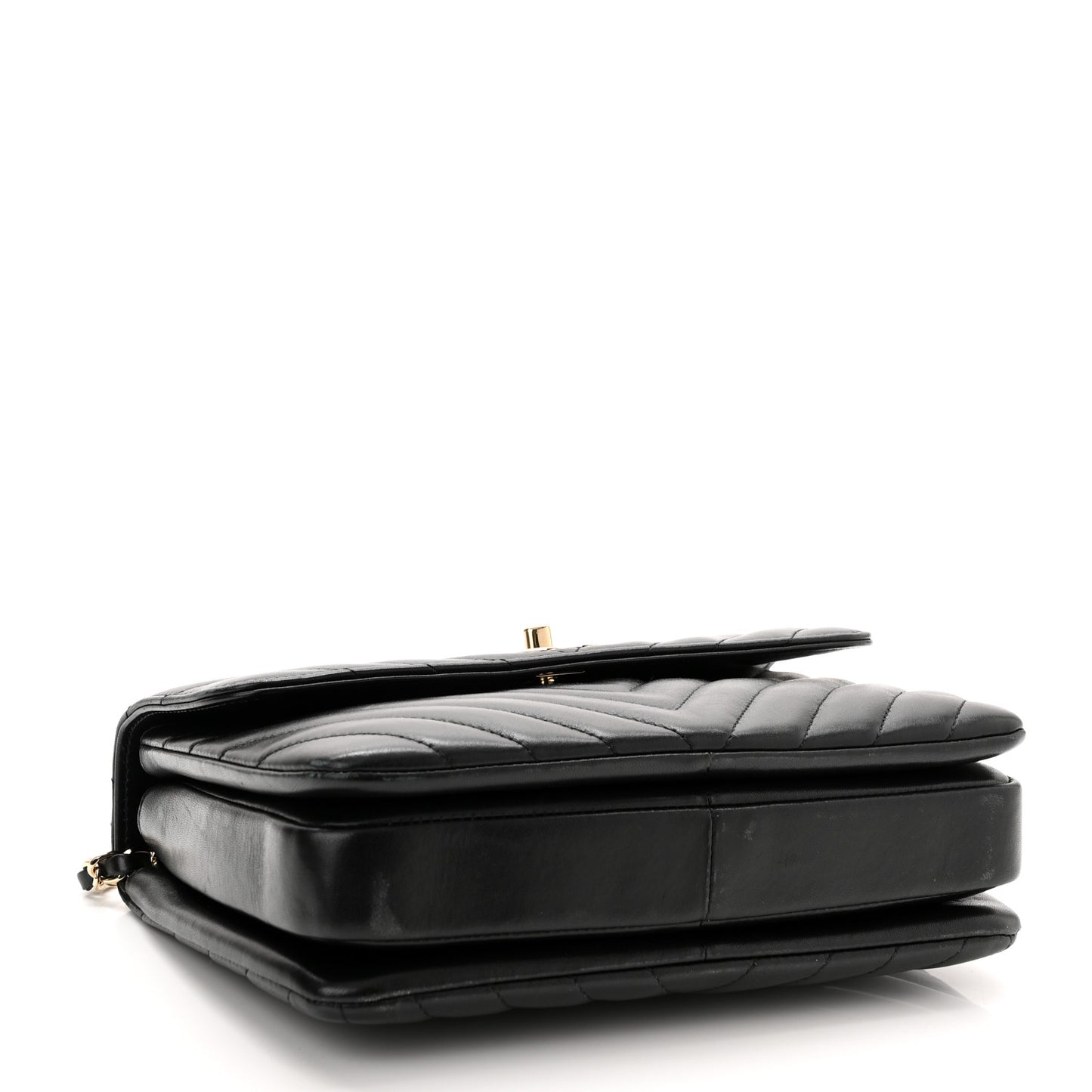 Lambskin Chevron Quilted Small Trendy CC Dual Handle Flap Bag Black